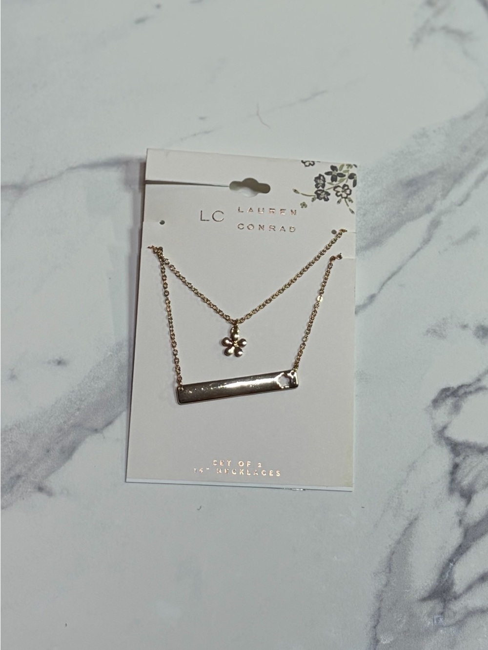 LC Lauren Conrad Gold Layered Bar and Flower Pendant Necklace